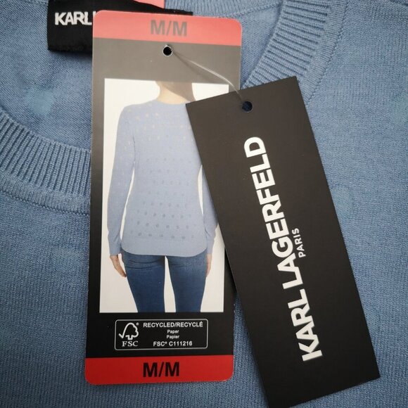 NWT Karl Lagerfeld Ladies Size Medium Blue Lightweight Round Neck Sweater - Picture 4 of 11